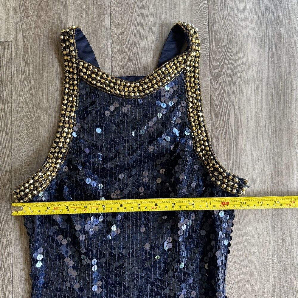 Niteline Della Roufogali Gold Beaded Cocktail Night Out Sexy Dress Size 2 Blue - Picture 9 of 16